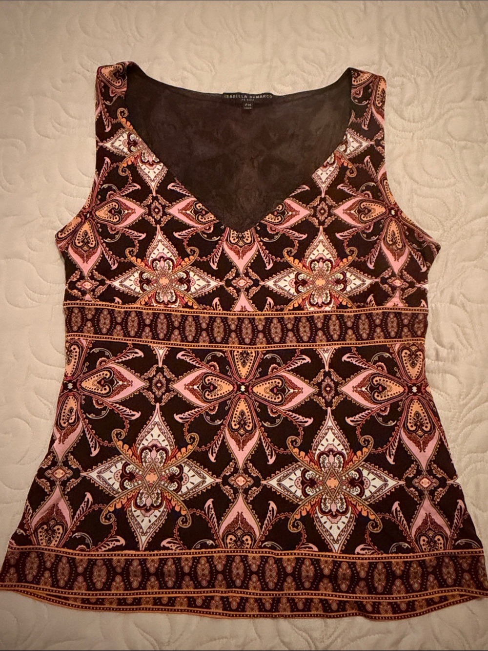 Isabella DeMarco Pink & Brown Patterned V-Neck Tank Top